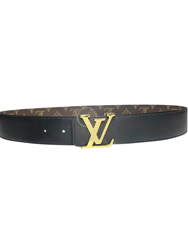 Thắt lưng LV nam cao cấp Louis Vuitton khoá mầu vàng dây hoa nâu