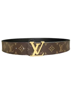 Thắt lưng LV nam cao cấp Louis Vuitton khoá mầu vàng dây hoa nâu