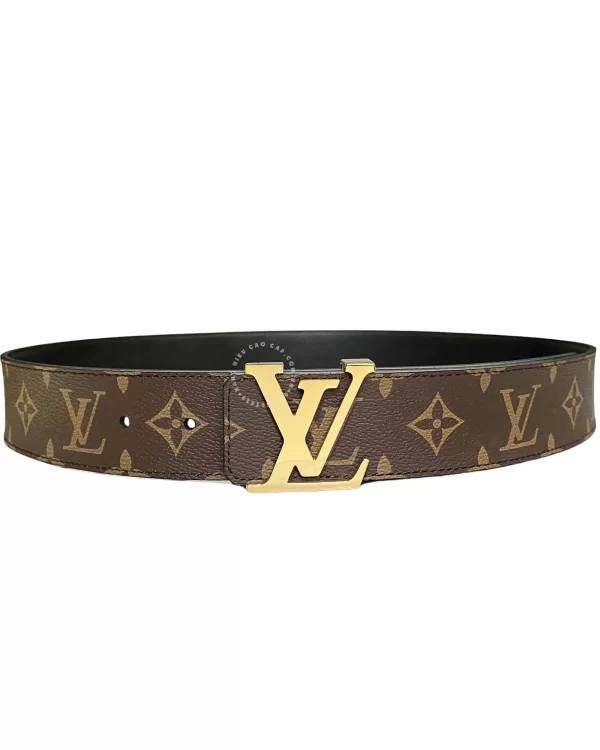 Thắt lưng LV nam cao cấp Louis Vuitton khoá mầu vàng dây hoa nâu