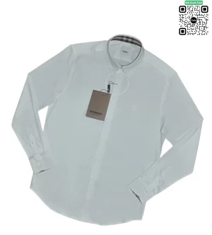 Áo Sơ mi mầu trắng Burberry dài tay hàng hiệu check cổ check tay