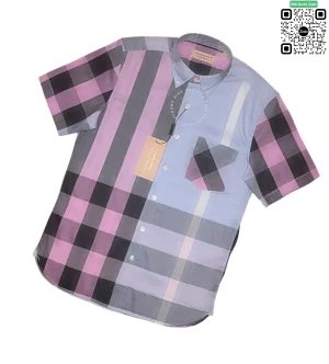 Áo sơ mi nam Burberry ngắn tay tím hồng hàng hiệu chính hãng