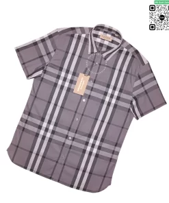 Áo sơ mi nam ngắn tay Burberry kẻ cân mầu khói hàng hiệu like authentic