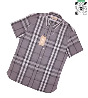 Áo sơ mi nam ngắn tay Burberry kẻ cân mầu khói hàng hiệu like authentic