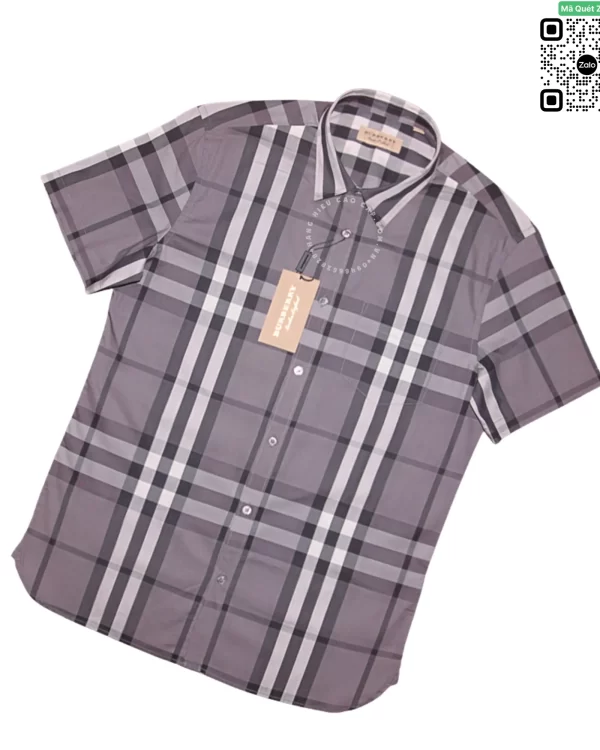 Áo sơ mi nam ngắn tay Burberry kẻ cân mầu khói hàng hiệu like authentic