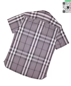Áo sơ mi nam ngắn tay Burberry kẻ cân mầu khói hàng hiệu like authentic