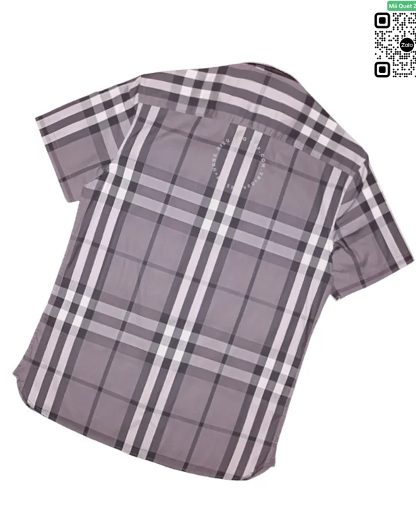 Áo sơ mi nam ngắn tay Burberry kẻ cân mầu khói hàng hiệu like authentic