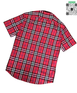 Áo Burberry mầu đỏ ngắn tay kẻ nhỏ sơ mi nam hàng hiệu
