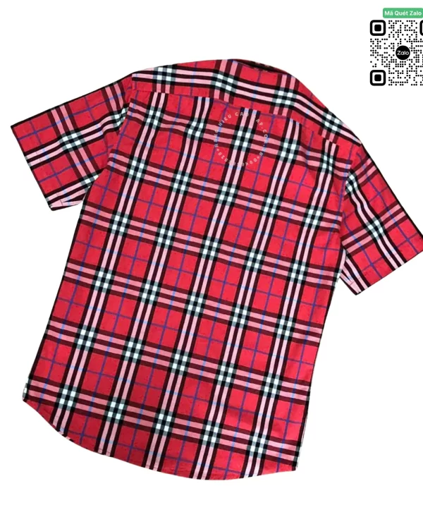 Áo Burberry mầu đỏ ngắn tay kẻ nhỏ sơ mi nam hàng hiệu