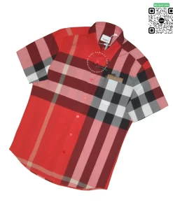 Áo burberry mầu đỏ ngắn tay kẻ to hàng hiệu chính hãng