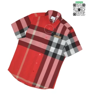 Áo burberry mầu đỏ ngắn tay kẻ to hàng hiệu chính hãng
