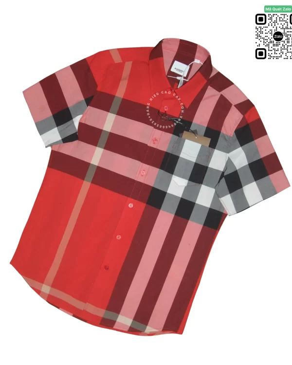Áo burberry mầu đỏ ngắn tay kẻ to hàng hiệu chính hãng