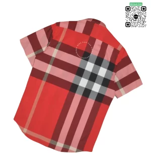 Áo burberry mầu đỏ ngắn tay kẻ to hàng hiệu chính hãng