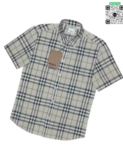 Áo Burberry mầu trắng đục ngắn tay kẻ cân hàng hiệu cao cấp