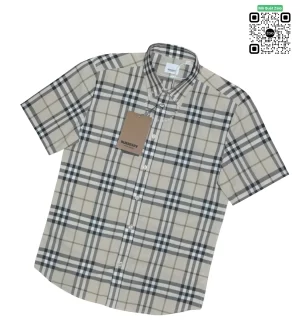 Áo Burberry mầu trắng đục ngắn tay kẻ cân hàng hiệu cao cấp