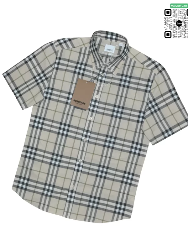 Áo Burberry mầu trắng đục ngắn tay kẻ cân hàng hiệu cao cấp