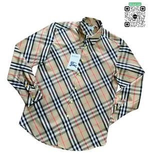 Áo Burberry Dài Tay Kẻ Chéo Màu Vàng Be Hàng Hiệu Chính Hãng