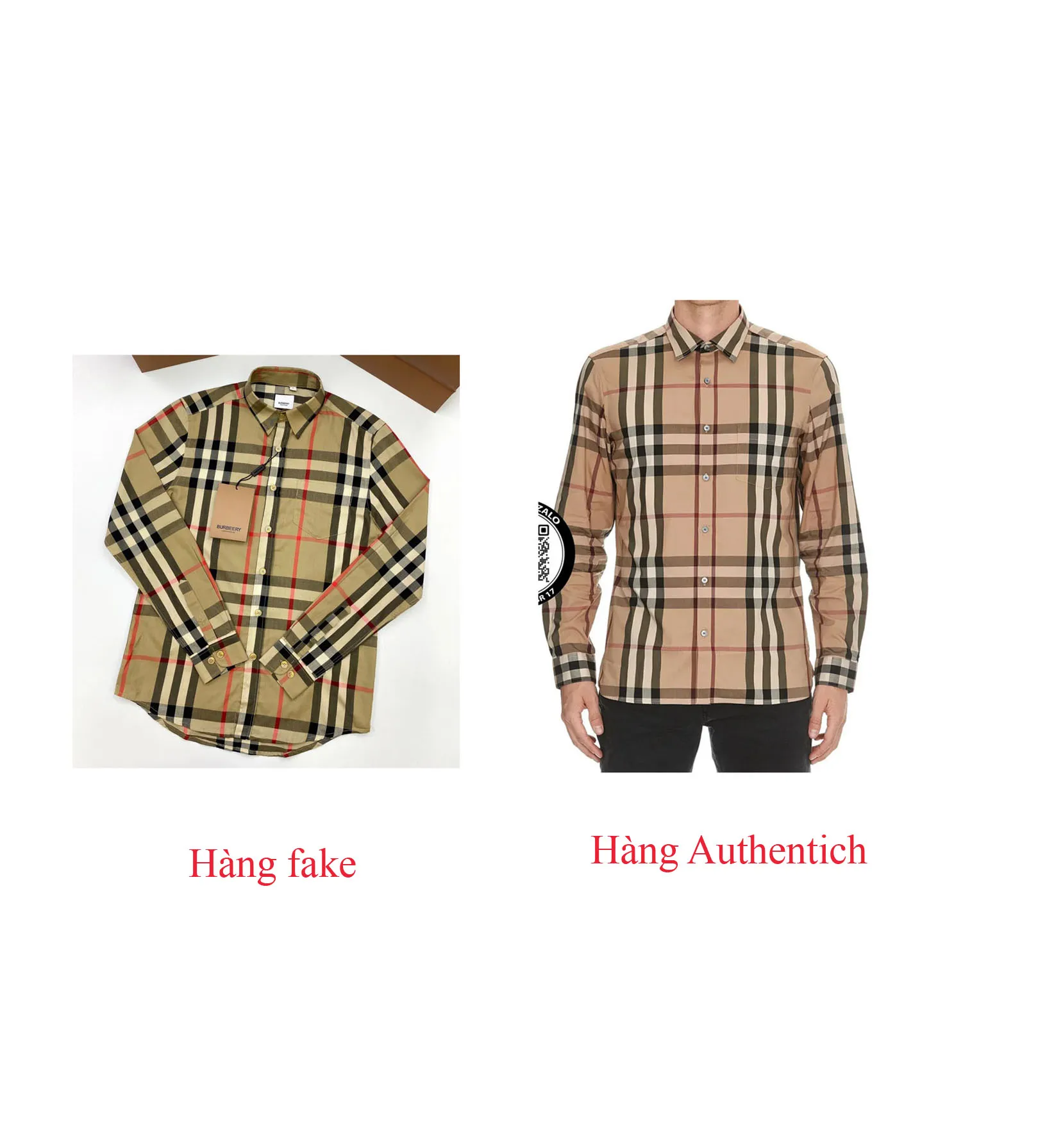 bên trái là áo fake bên phải là áo hàng authentic