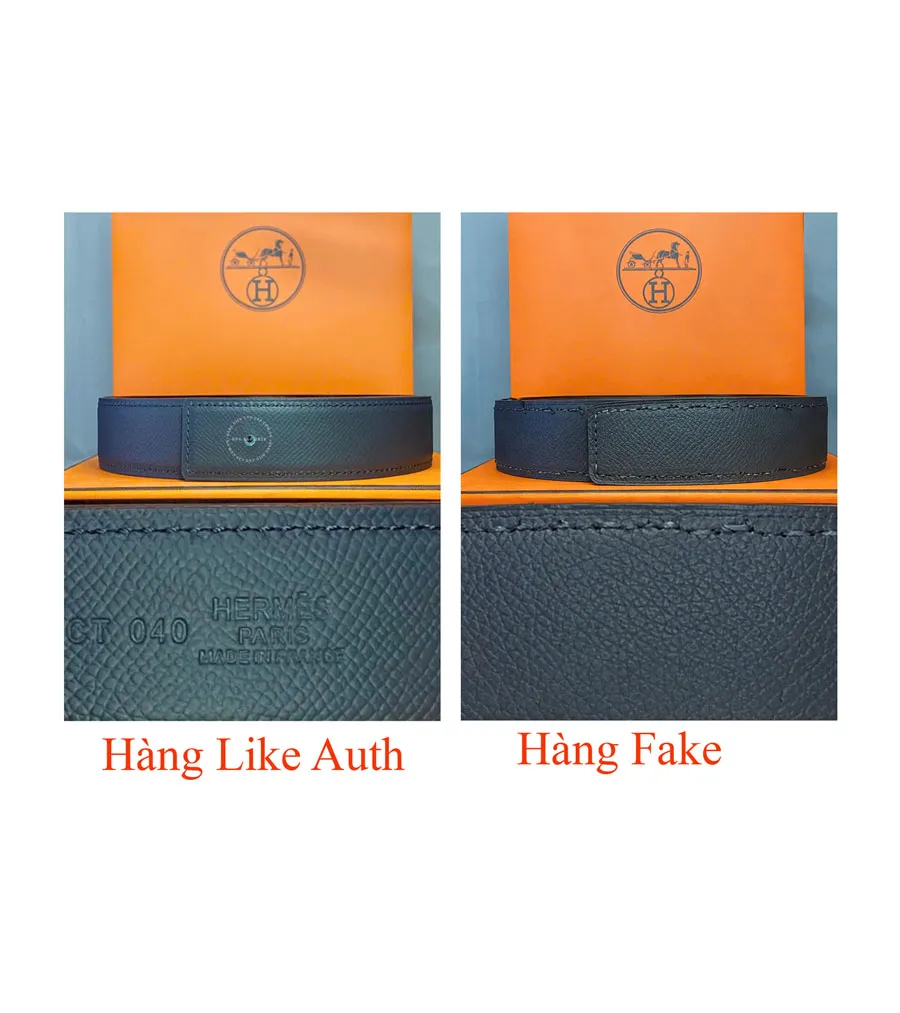 So sánh 2 dây Hermes bên trái là hàng Likeaut bên phải là hàng fake